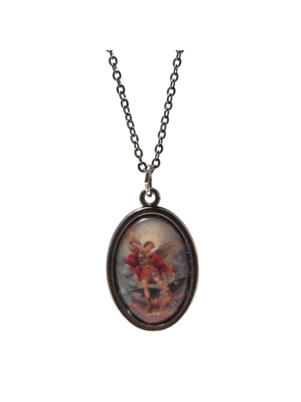 St Michael Oval Pendant Necklace Pray For Us Patron Saint Catholic Devotional